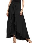 Plus Size Bow Tie Front Pants Elegant Solid Asymmetrical Wide Leg Skirted Pants Women's Plus Size Clothing