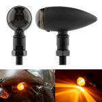 2 Pcs KC805 Motorcycle Retro Metal Turn Signal Light Transparent Black