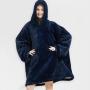 Unisex Navy Blue Oversized Plush Hooded Blanket - Large