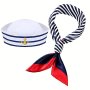 Sailor Hat And Scarf Set For Women Men Navy Outfit Blue With White Sailor Hat Captain Hat Sailor Scarf For Costume