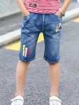 Boys' Summer Washed Denim Mid-length Shorts Casual Style Elastic Waist Durable Jean Material For Boys