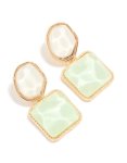 Goldair Gold White & Green Organic Stone Round & Square Drop Earrings