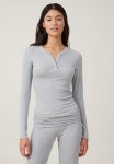 Cotton On Sleep Recovery Henley Long Sleeve - Grey Marle Rib