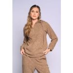 Rib Brushed Melange Top Brown