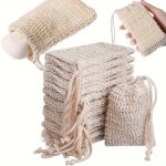 1 3PCS Sisal Soap Saver Pouch With Drawstring And Wooden Bead - Foaming And Drying Shower Bag For Bathroom Accessories