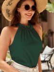 Solid Ruched Neck Tank Top Elegant Sleeveless Top For Spring & Summer Women's Clothing
