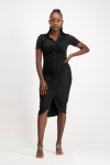 Bell A Short Sleeve Ruched Midi Dress - Black - M