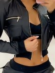 Zipper Solid Crop Jacket Y2K Long Sleeve Jacket For Spring & Fall Women's Clothing