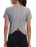 Quenteen Womens Open Back Workout Tops Boxy Cropped Tops Athletic For Running Yoga Trendy Gym Aesthetic Outfits Heather Grey Med