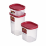 3 Piece - Plastic Tall Food Storage Container Set - Red