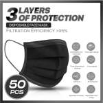 Health 3 Ply Disposable Face Mask 50 Pack - Black