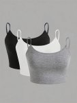 3 Packs Solid Spaghetti Strap Top Casual Cold Shoulder Sleeveless Pullover Cami Top For Spring & Summer Women's Clothing