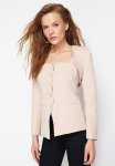 Bolero Detailed Woven Blazer Jacket - Beige
