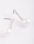 Silver Diamante & Pearl Drop Earrings