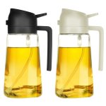 2-IN-1 Glass Oil Sprayer Dispenser With Automatic Lid For Cooking Bbq Salad Baking - Pvc Free High Borosilicate Glass Olive Oil
