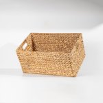 Rectangular Water Hyacinth Cut Out Handle Woven Basket - Natural Dark - Large 40X24X27CM