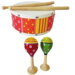 - Wooden Drum Drumsticks & Maracas Egg Shakers Combo - Pink