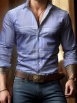 Fashionable And Simple Men's Long Sleeve Casual Lapel Simple Plaid Shirt Trendy And Versatile Suitable For Dates For Formal Soci