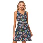 Alaza English Alphabet Women's Summer Dress Sun Dress Sleeveless With Pockets L