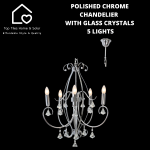 Polished Chrome Chandelier With Glass Crystals - 5 Lights