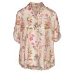 Floral Humming Bird Print Long Shirt - Pale Pink L xl