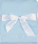 Thermal Waffle Weave Baby Blanket With Satin Nylon Trim Blue