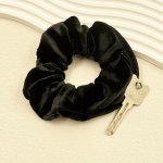 1PC Zippered Velvet Scrunchie Elastic Hair Tie With Secret Pocket For Keys Cash Lipstick - Fashionable Polyester Hair Band Acces