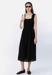 Smocked-bodice Dress - Black