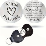 Inspirational Double-sided Stainless Steel Keychain With Pu Leather Case For Family Friends Relationship Gift