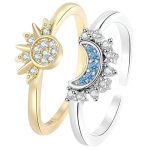 Pewyat Celestial Sun And Moon Ring Set Sparkling Sun Ring blue Moon Anniversary Birthday Gifts For Women
