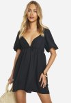 Puff Sleeve Smock Dress - Black