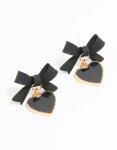 Goldair Gold Black Coated Metal Bow Drop Heart Stud Earrings