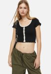 Button-front Cropped Top - Black