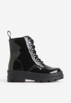 Warm-lined Lace-up Boots - Black