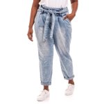 Donnay Plus Size High Waist Curvier Paperbag Straight Leg Mom Jeans - Light