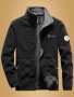 Men's Lightweight Fleece Jacket With Stand Collar Pockets And Letter Pattern Embroidery Regular Fit Spring & Autumn Coat