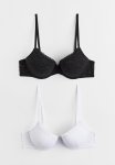 2-PACK Lace Push-up Bras - Black white