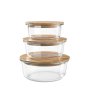 Round Glass Food Storage Container Set With Sealed Bamboo Lids