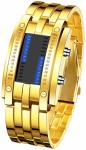 Binary Matrix Blue LED Digital Watch Mens Classic Creative Fashion Black Plated Wrist Watches Gold