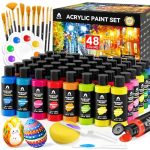 Acrylic Paint Set 48 Colors 2OZ 60ML Bottles With 12 Brushes 2 Knives & Palette - For Adults Artists & Beginners - Arts And Craf