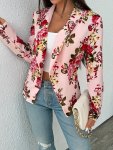 Floral Print Button Front Blazer Elegant Shawl Collar Long Sleeve Blazer For Office & Work Women's Clothing