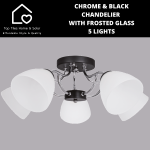 Chrome & Black Chandelier With Frosted Glass - 5 Lights