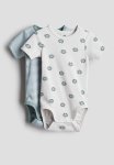 2-PACK Short-sleeved Bodysuits - White Frogs