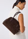 Piped Faux Suede Bowling Bag
