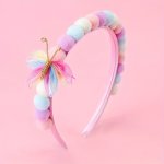1PC Sweet Pompom Headband For Little Girls Adorable Tulle Butterfly Decor Headband Princess Hair Accessory For Little Girls