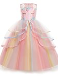 Elegant Unicorn Princess Tutu Dress Rainbow Mesh Sleeveless Dress For Girls Birthday Party Gift