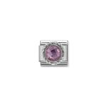 Composable Classic Link Round Faceted Pink Stone And Silver