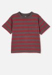 Cotton On The Essential Short Sleeve Tee - Rabbit Grey vintage Berry Stripe