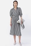 Belted Shirt Dress - Navy Blue Striped