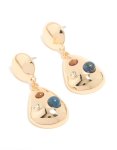 Goldair Gold Brown & Blue Stone Spotted Drop Earrings